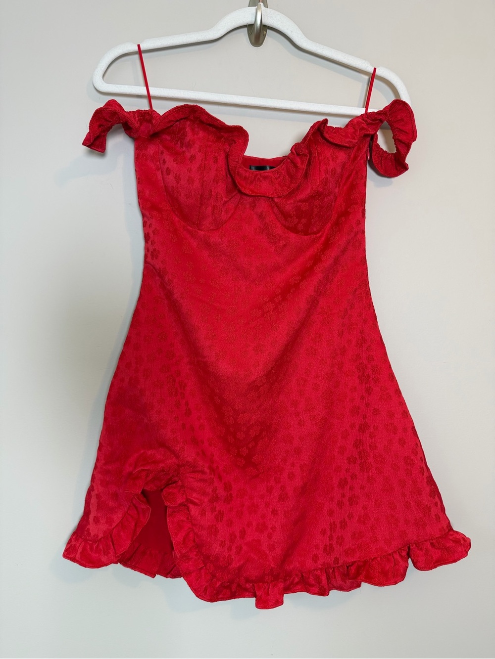 Line & Dot Penni Red Jacquard Off Shoulder Mini Dress Sz XS NWT